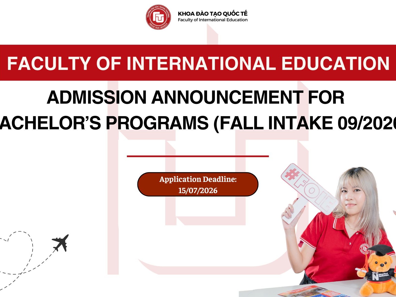 FACULTY OF INTERNATIONAL EDUCATION – ADMISSION ANNOUNCEMENT FOR BACHELOR’S PROGRAMS (FALL INTAKE 09/2026)