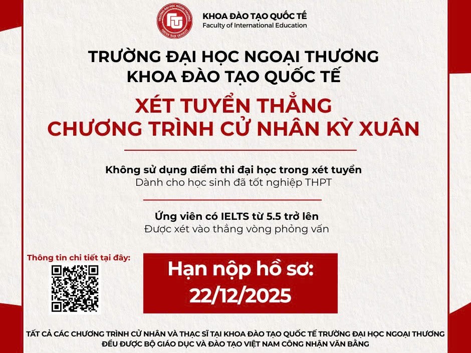 KHOA ĐÀO TẠO QUỐC TẾ - THÔNG BÁO TUYỂN SINH CÁC CHƯƠNG TRÌNH CỬ NHÂN KỲ MÙA XUÂN 01/2026