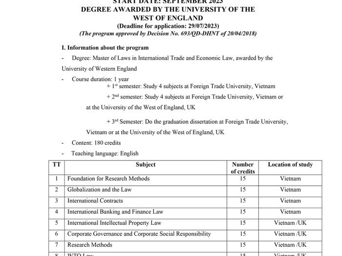 RECRUITMENT - Master of Law in International Trade and Economic Law