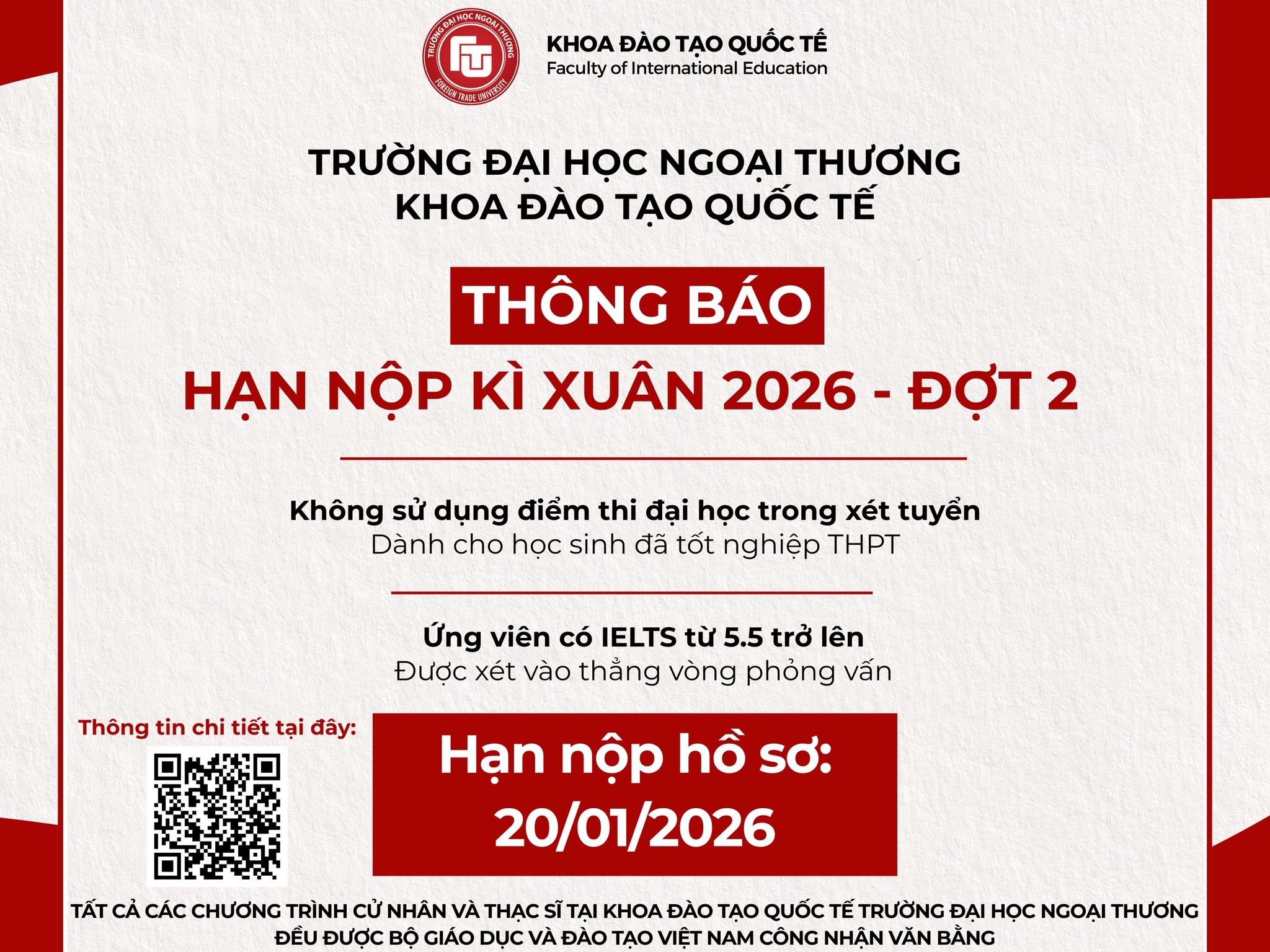  THÔNG BÁO TUYỂN SINH ĐỢT 2 – KỲ XUÂN CÁC CHƯƠNG TRÌNH CỬ NHÂN LIÊN KẾT ĐÀO TẠO QUỐC TẾ