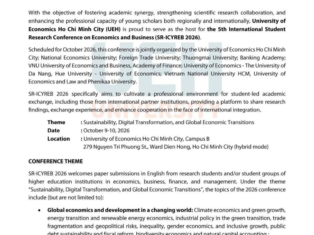 THÔNG BÁO VỀ CÁC CƠ HỘI NGHIÊN CỨU KHOA HỌC CHO SINH VIÊN