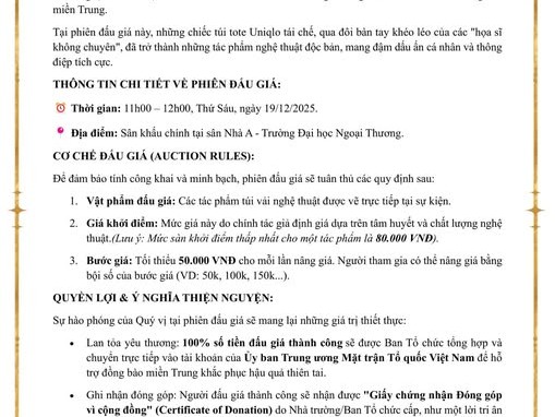 THƯ MỜI THAM GIA PHIÊN ĐẤU GIÁ GÂY QUỸ TỪ THIỆN 