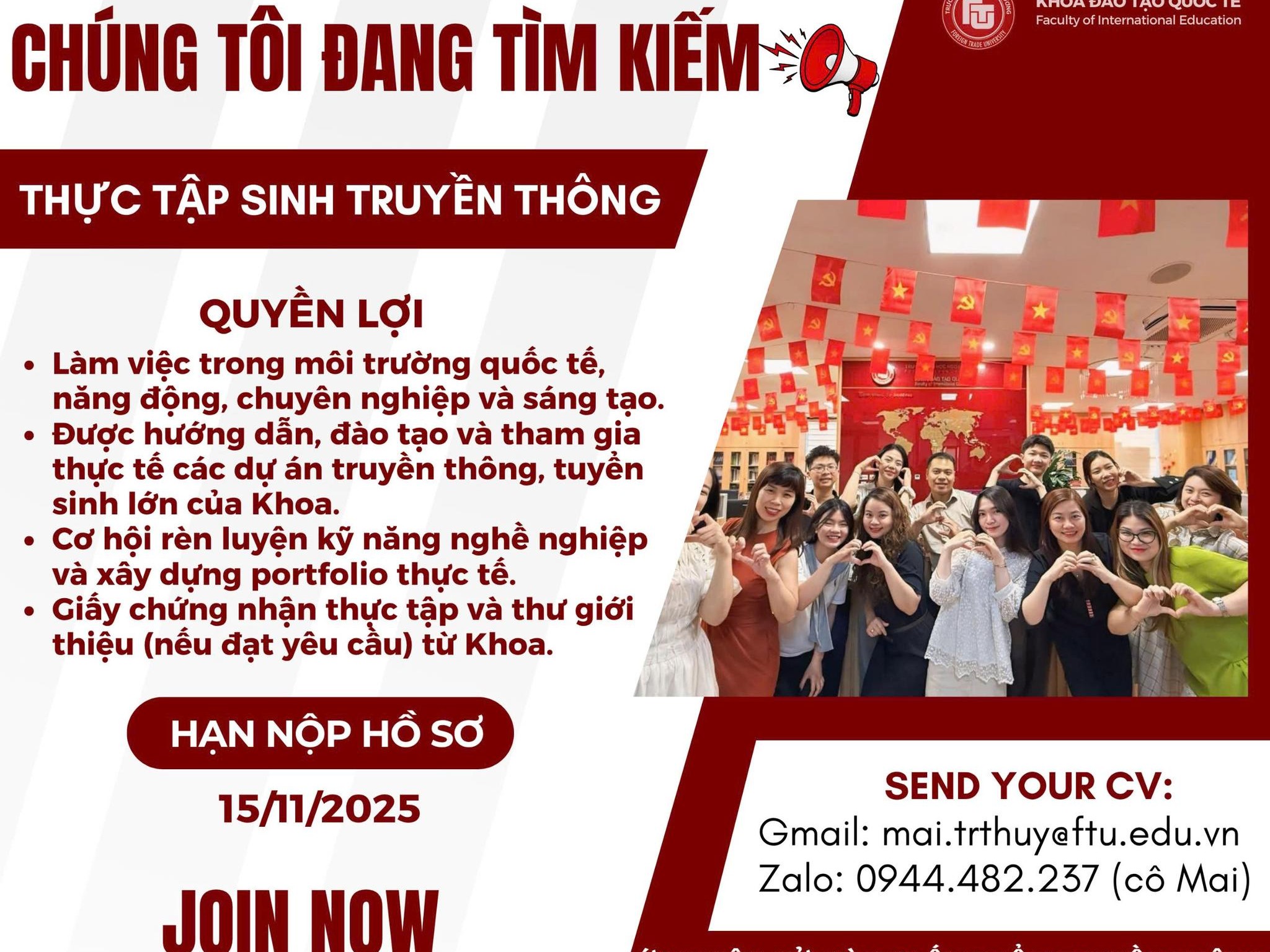 VỊ TRÍ: THỰC TẬP SINH TRUYỀN THÔNG – KHOA ĐÀO TẠO QUỐC TẾ - FTU